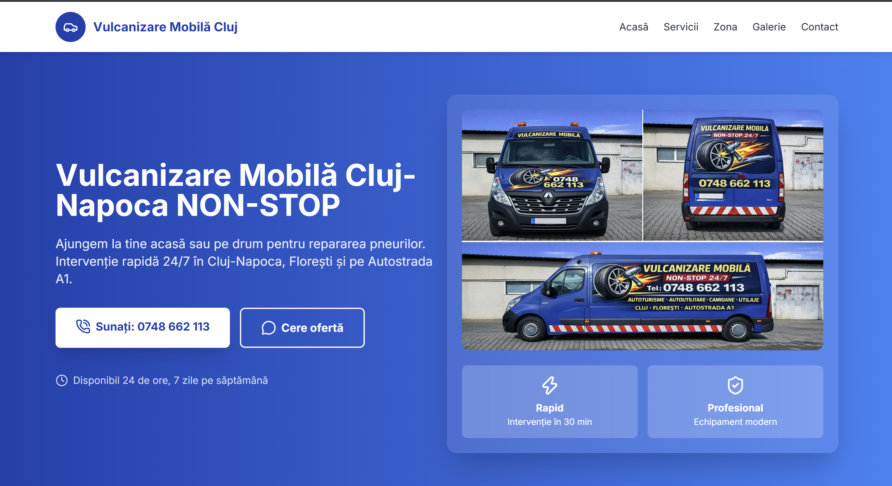 Preview website Vulcanizare Mobila Cluj - site de prezentare pentru servicii de vulcanizare mobilă în Cluj